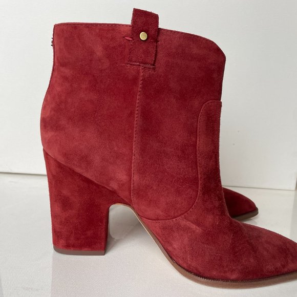 Sam Edelman Elegant Red Suede Ankle Boots - Picture 2 of 4